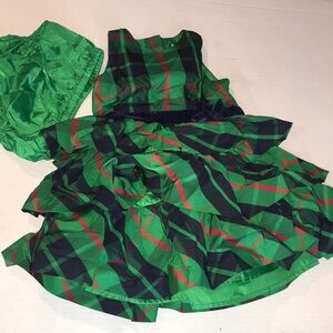 Janie And Jack Green Navy Red Ruffle Plaid Formal Dress With Bloomers | 18-24M